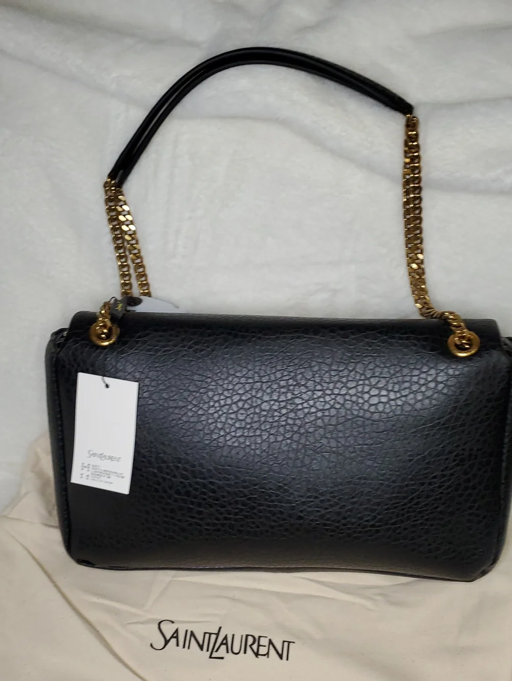 Ysl Jumbo Size Black Canvas Textured  Shoulder Bag with Gold Hardware